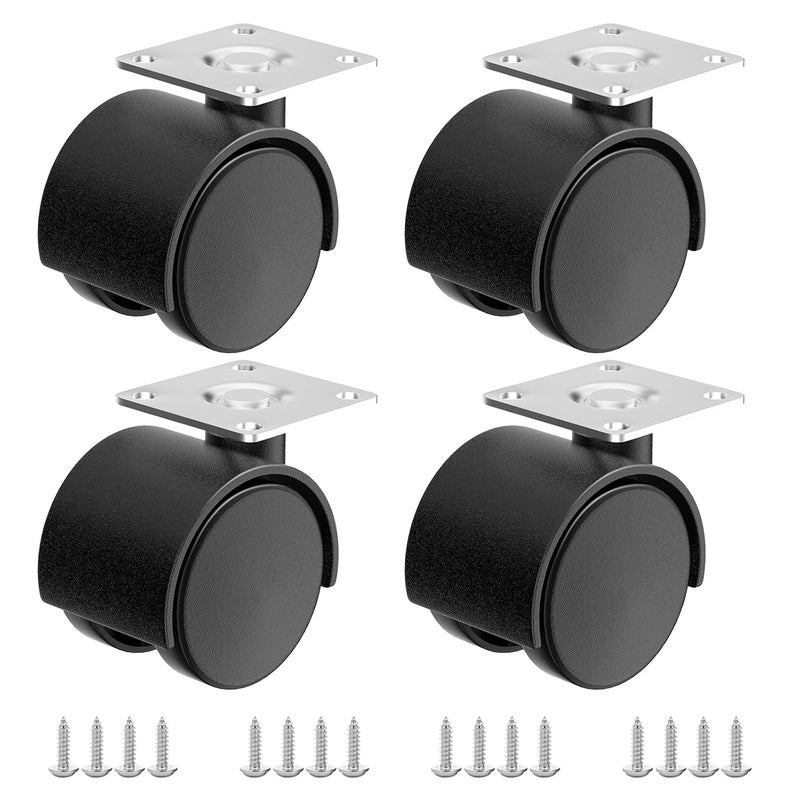 ANDUTEES 2 Inch Casters Set of 4, Plastic Wheels for Furniture, Plate Swivel Nylon Castor Wheels for Carts, Furniture, Planter, Baby Bed, Kitchen, Drawers, Cabinet, Table (with Stainless Steel Screws) - Image 1
